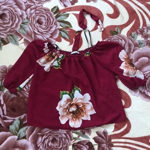 Burgundy blouse with flowers